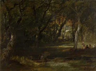 Figurer i Woodland (olie på panel (træ))